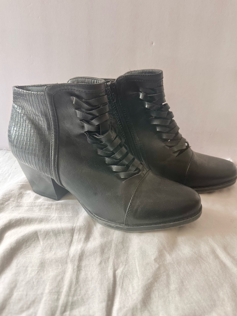 BareTraps Black Leather Ankle Booties with Braided Front